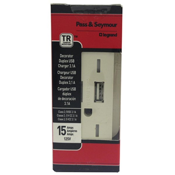 Pass & Seymour Wht Combo Usb Charger TM826USBWCCV6